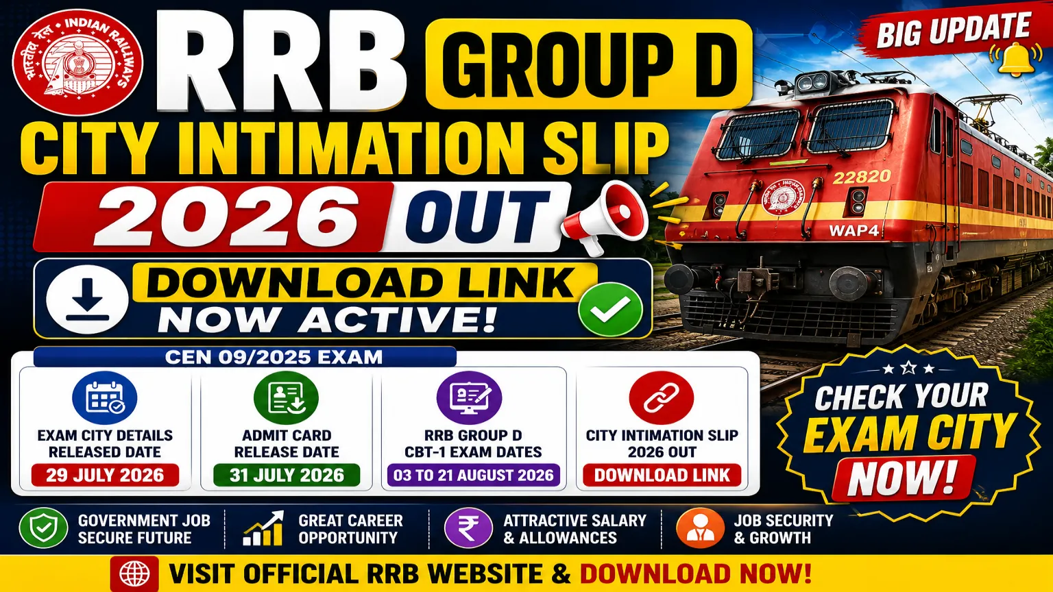 RRB Group D City Intimation Slip 2026